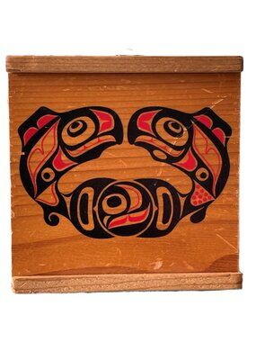 Indigenous Painted Whale Wooden Box Slide Top
